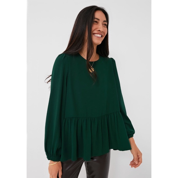 NWOT Tuckernuck Pomander Place Hunter Green Carlota Peplum Blouse XXL - Picture 1 of 16